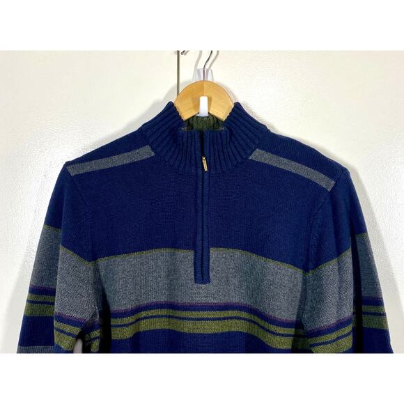 Van Heusen Men's 1/4 Zip Cotton Blue Gray Striped Pullover Knit Sweater MEDIUM - Picture 2 of 9